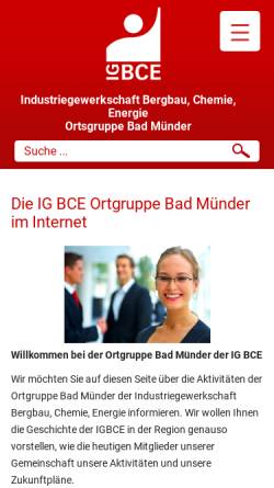 Vorschau der mobilen Webseite www.igbce-og-bad-muender.de, Industriegewerkschaft Bergbau, Chemie, Energie Ortsgruppe Bad Münder