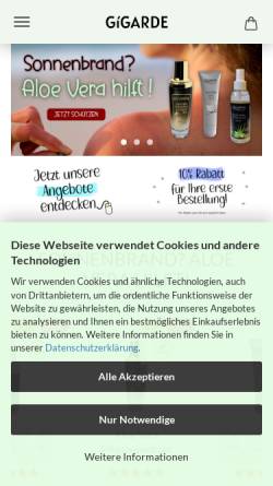 Vorschau der mobilen Webseite www.gigarde.de, Gigarde Aloew Kosmetik GmbH