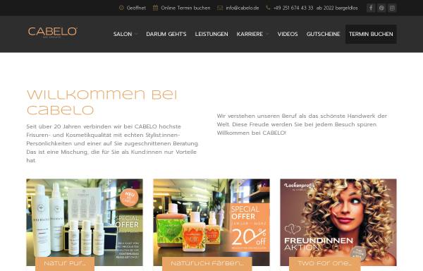 Vorschau von www.cabelo.de, Cabelo Frisuren und Kosmetik, Inhaber Christel Vieth & Andreas Steinke