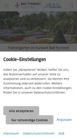 Vorschau der mobilen Webseite www.badpyrmont.de, Bad Pyrmont Tourismus GmbH