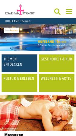Vorschau der mobilen Webseite hufeland-therme.staatsbad-pyrmont.de, Hufeland Therme Bad Pyrmont