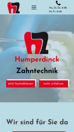 Vorschau der mobilen Webseite www.humperdinck-zahntechnik.de, Humperdinck Zahntechnik GmbH & Co. KG