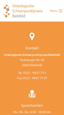 Vorschau der mobilen Webseite www.onkologie-bielefeld.de, Dr. Erhardt Schäfer und Dr. Marianne Just