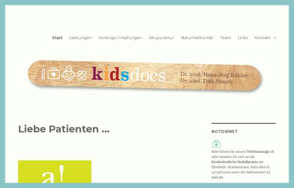 Vorschau von www.kidsdocs.de, Dr. med Köhler und Dr. med Straub.