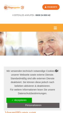 Vorschau der mobilen Webseite pflegeagentur24.de, Pflegeagentur 24 GmbH
