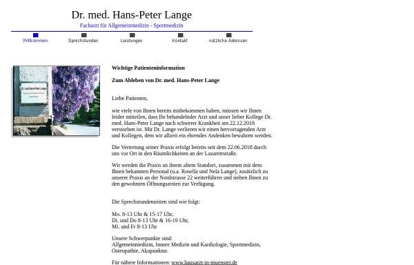Vorschau von www.drhpl.de, Dr. med. Hans-Peter Lange, Facharzt für Allgemeinmedizin und Sportmedizin