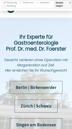 Vorschau der mobilen Webseite www.prof-foerster.de, Prof. Dr. med. Dr. rer. nat. Ernst-Christoph Foerster u. a., Fachärzte für Innere Medizin, Gastroenterologie
