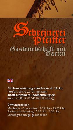Vorschau der mobilen Webseite schreinerei-badhomburg.de, Gaststätte Schreinerei Pfeiffer