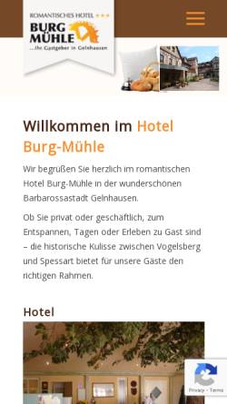 Vorschau der mobilen Webseite www.burgmuehle.de, Hotel Burg-Mühle