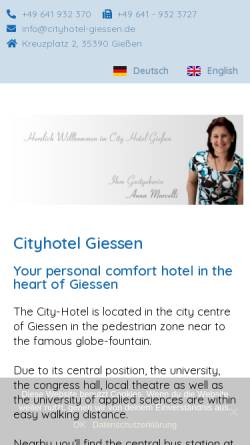 Vorschau der mobilen Webseite www.cityhotel-giessen.de, City Hotel