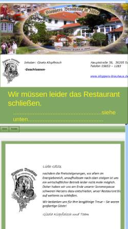 Vorschau der mobilen Webseite www.kloppers-brauhaus.de, Kloppers Brauhaus