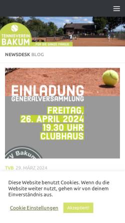 Vorschau der mobilen Webseite www.tvbakum.de, Tennisverein Bakum e.V.