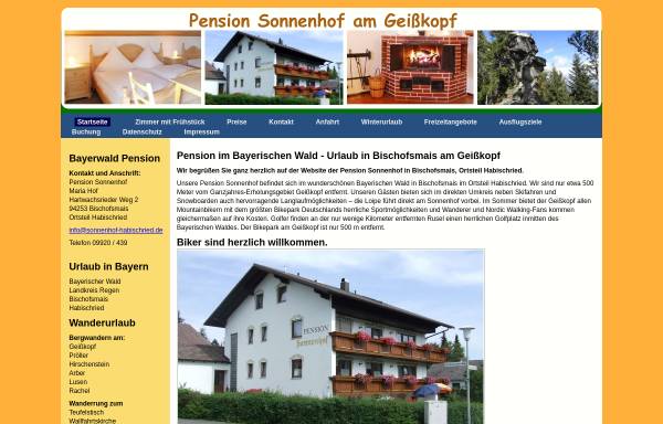 Vorschau von www.sonnenhof-habischried.de, Pension Sonnenhof am Geißkopf