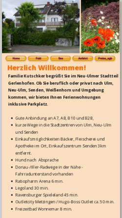 Vorschau der mobilen Webseite www.fewo-ulm.de, Kutschker, Petra - Ferienwohnungen und Zimmer