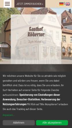 Vorschau der mobilen Webseite www.roedertor.com, Hotel Gasthof Rödertor