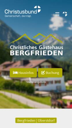 Vorschau der mobilen Webseite www.christusbund.de, Christliches Gästehaus Bergfrieden e. V.