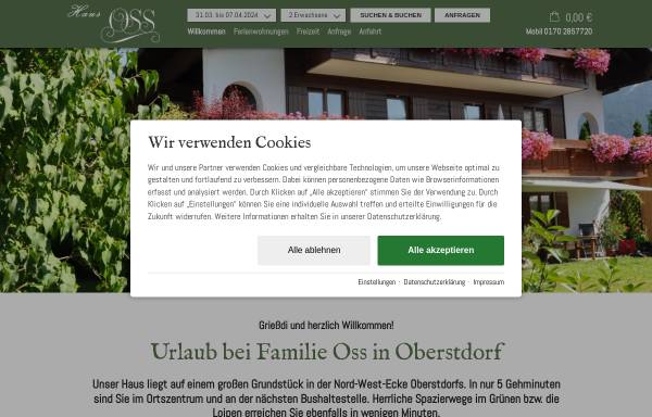 Vorschau von www.haus-oss.de, Ferienwohnungen Haus Oss