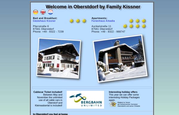 Vorschau von www.kissner-arkadia.de, Ferienwohnungen und Pension Zimmer