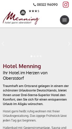 Vorschau der mobilen Webseite www.menning-sporthotel.de, Sporthotel Menning
