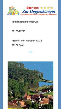 Vorschau der mobilen Webseite www.hopfenkoenigin.de, Landhotel Hopfenkönigin