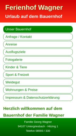 Vorschau der mobilen Webseite www.ferienhof-wagner.de, Ferienhof Wagner