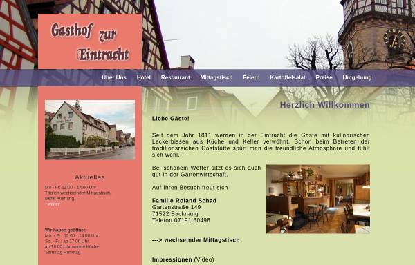 Vorschau von www.gasthof-zur-eintracht.de, Hotel zur Eintracht