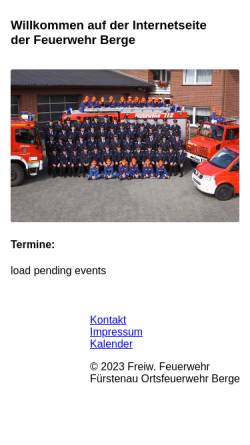Vorschau der mobilen Webseite www.feuerwehr-berge.de, Freiwillige Feuerwehr Berge