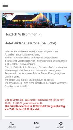 Vorschau der mobilen Webseite www.krone-ettenkirch.de, Wirtshaus Krone