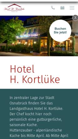 Vorschau der mobilen Webseite www.hotel-kortlueke.de, Hotel-Restaurant Kortlüke