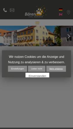 Vorschau der mobilen Webseite baeren-isny.de, Restaurant Hotel Bären