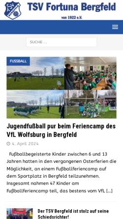 Vorschau der mobilen Webseite tsvbergfeld.de, TSV Fortuna Bergfeld von 1922 e.V.