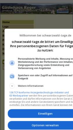 Vorschau der mobilen Webseite www.schwarzwald-tage.de, Gästehaus Pension Reger