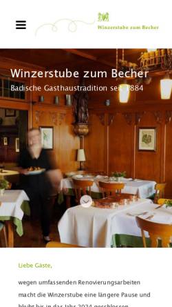 Vorschau der mobilen Webseite www.winzerstube-zum-becher.de, Winzerstube zum Becher