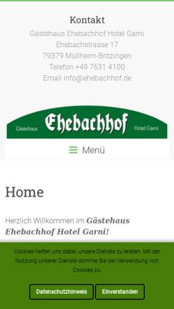 Vorschau der mobilen Webseite ehebachhof.de, Ehebachhof