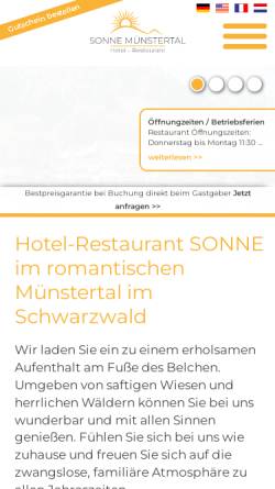 Vorschau der mobilen Webseite www.sonne-muenstertal.de, Gasthaus Pension Sonne