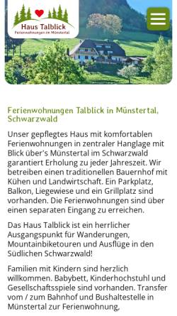 Vorschau der mobilen Webseite www.ferienwohnung-talblick.de, Haus Talkblick