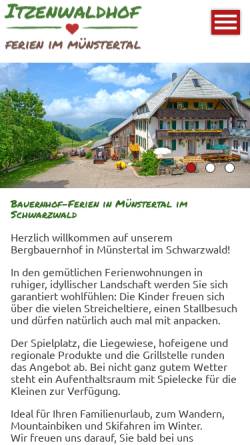 Vorschau der mobilen Webseite www.itzenwaldhof.de, Oberer Itzenwaldhof