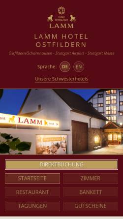 Vorschau der mobilen Webseite www.hotelrestaurantlamm.de, Hotel Restaurant Lamm, Scharnhausen