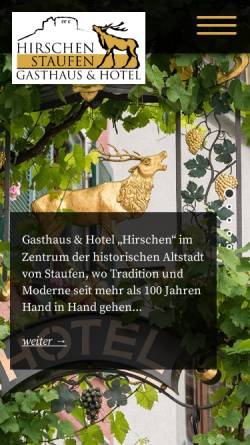 Vorschau der mobilen Webseite www.hirschen-staufen.de, Hotel-Gasthof Zum Hirschen
