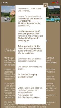 Vorschau der mobilen Webseite www.gutshof-camping.de, Gutshof Badhütten