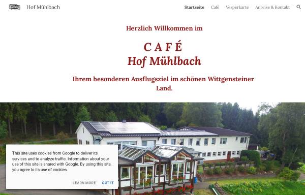 Vorschau von www.hof-muehlbach.de, Cafe-Restaurant Hof Mühlbach