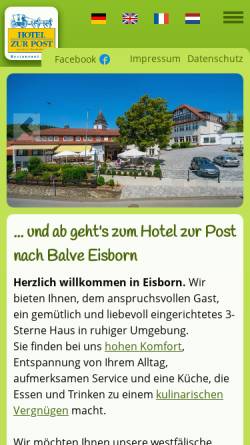 Vorschau der mobilen Webseite www.hotel-eisborn.de, Hotel Zur Post, Eisborn
