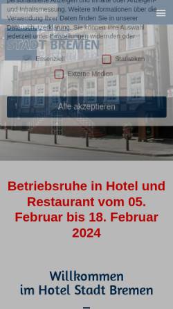 Vorschau der mobilen Webseite www.hotel-stadt-bremen.de, Hotel Restaurant Stadt Bremen