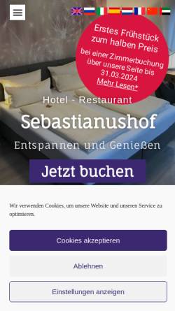 Vorschau der mobilen Webseite www.sebastianushof.de, Hotel Sebastianushof