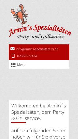 Vorschau der mobilen Webseite www.armins-spezialitaeten.de, Armins Spezialitäten Party- und Grillservice