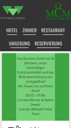 Vorschau der mobilen Webseite www.mittwaldhotel.de, Mittwald Hotel & MCM Restaurant, Espelkamp
