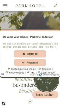 Vorschau der mobilen Webseite www.parkhotel-gt.de, Parkhotel Gütersloh