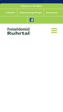 Vorschau der mobilen Webseite ruhrtal.freizeit-oasen.de, Freizeitdomizil Ruhrtal