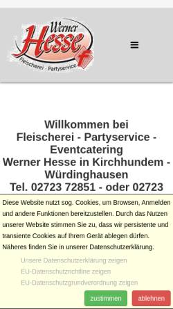 Vorschau der mobilen Webseite www.partyservice-hesse.de, Fleischerei-Partyservice Werner Hesse