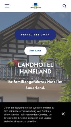 Vorschau der mobilen Webseite www.hotel-hanfland.de, Landhotel Hanfland
